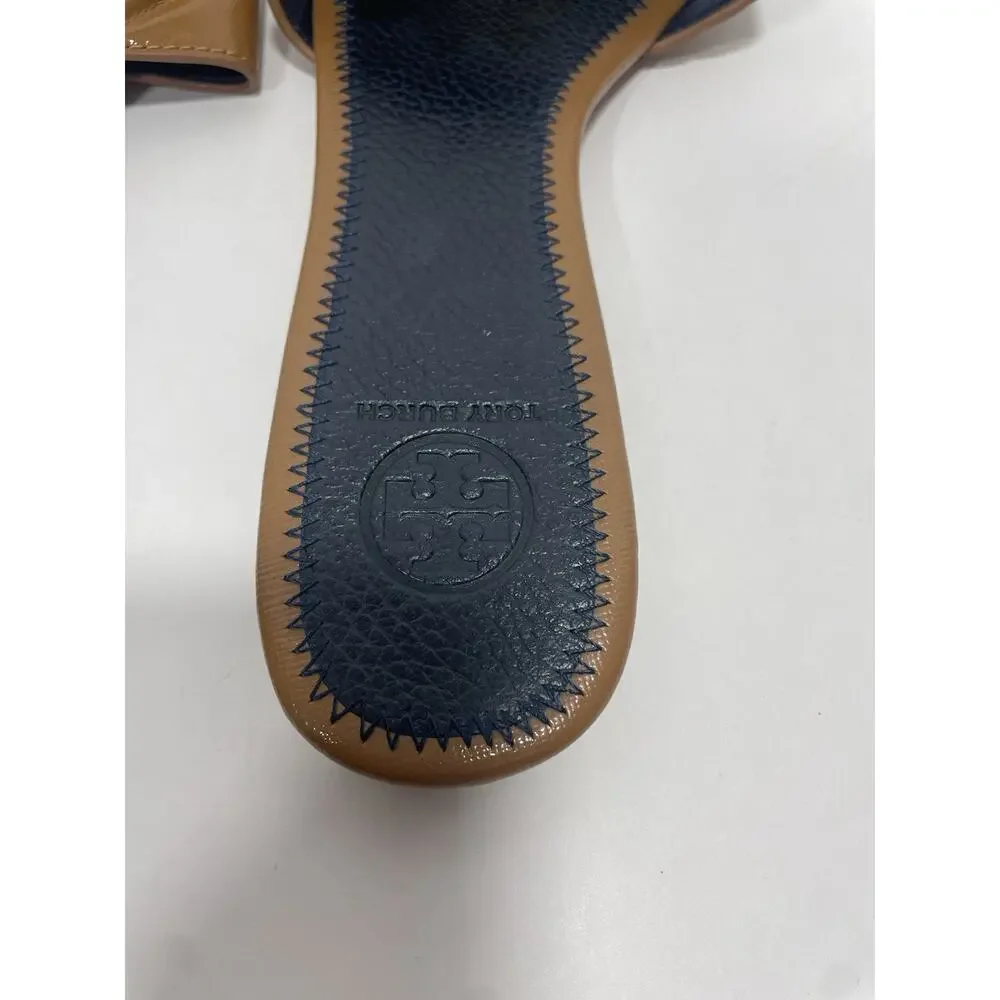 Tory Burch Brown Leather Pineapple Slide Sandals Size 8.5 Tropical Resort Luxury